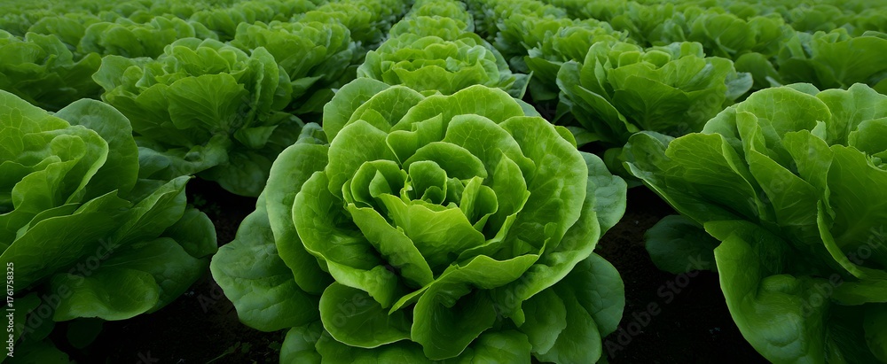 Obraz premium The vibrant rows of fresh lettuce appear lush and crisp in the garden.