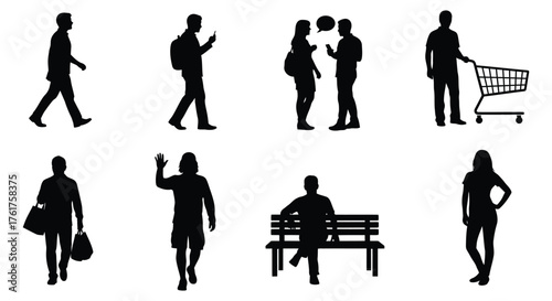 People silhouettes in various activities people in different actions