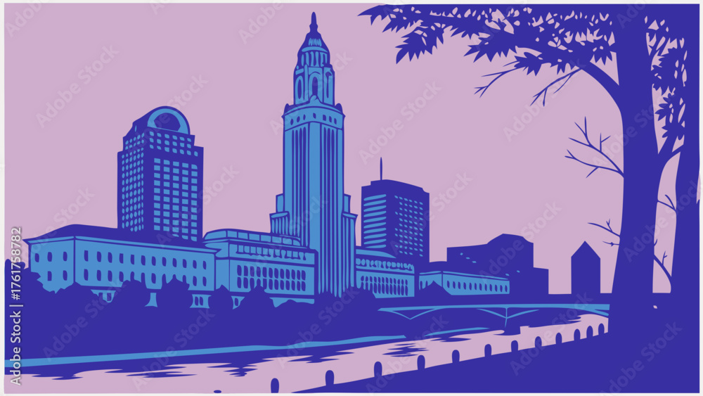 Obraz premium Columbus skyline vector depicts ohios vibrant city, suitable for travel brochures, city guides, and promotional materials for columbus.