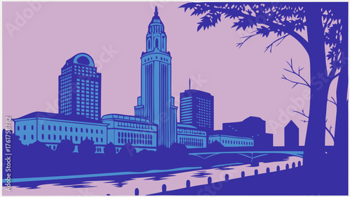 Columbus skyline vector depicts ohios vibrant city, suitable for travel brochures, city guides, and promotional materials for columbus.
