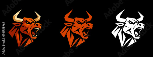 vector illustration of a fierce bull head in bold orange