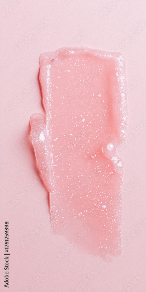 Fototapeta premium Pink cosmetic gel swatch with bubbles and pearl