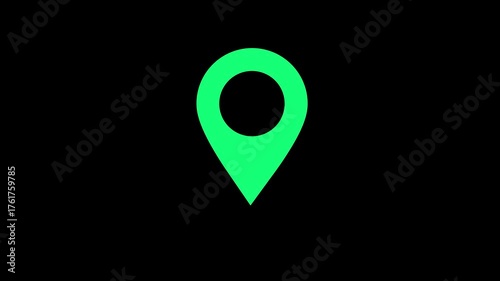Location map pin gps pointer marker, green GPS Location Pin pointer icon animation on black background. Animation of location pin icon concept, GPS icon.