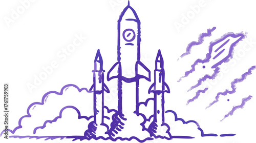 Bold rocket launch illustration, symbolizing innovation and business growth, perfect for startups, technology, or entrepreneurial ventures on a transparent layout