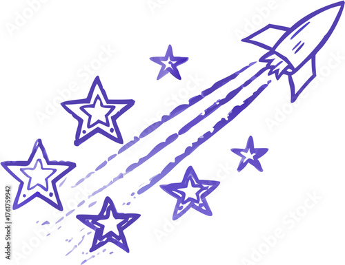 Reach for the stars with this whimsical rocket launch and dreamy star cluster, perfect for inspiring creativity and innovation in your next project