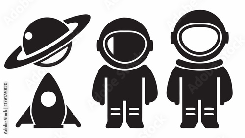 Explore the Cosmos with Astronauts, Rocket, and Planet Saturn in this Graphic Design, Perfect for Educational Materials and Children's Books