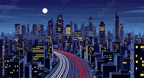 Modern city skyline at night