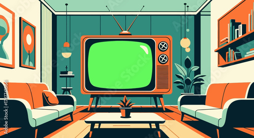 Retro television illustration green screen TV