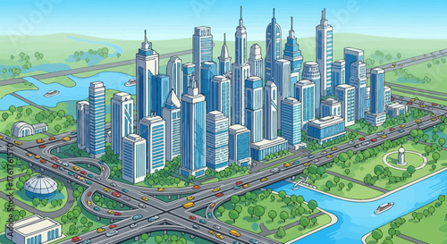 Modern skyscraper city illustration