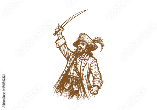 Pirate Captain hand drawn simple sketch vector illustration