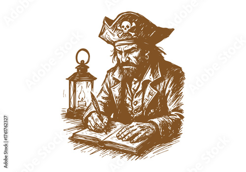 Pirate Captain hand drawn simple sketch vector illustration