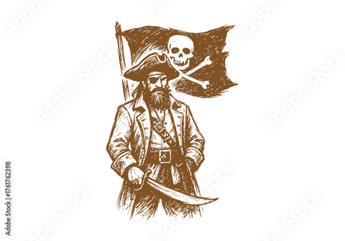 Pirate Captain hand drawn simple sketch vector illustration