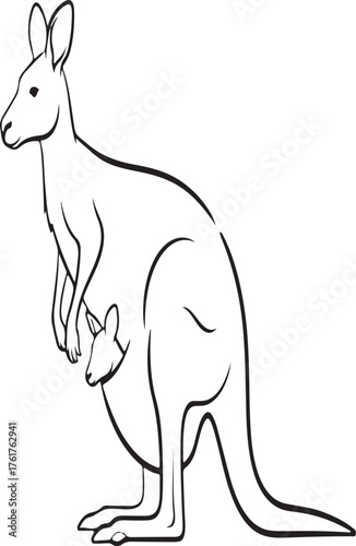 Silhouette of a kangaroo with a joey in its pouch, showcasing the iconic australian marsupial and its young one