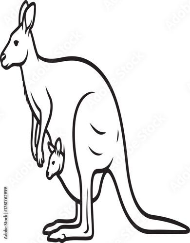 Silhouette of a kangaroo with a joey in its pouch, showcasing the iconic australian marsupial and its young one