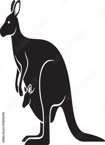Silhouette of a kangaroo with a joey in its pouch, showcasing the iconic australian marsupial and its young one