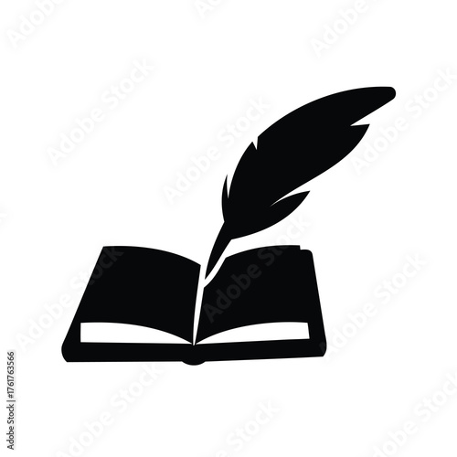 Open book with quill pen creating literature, representing writing history