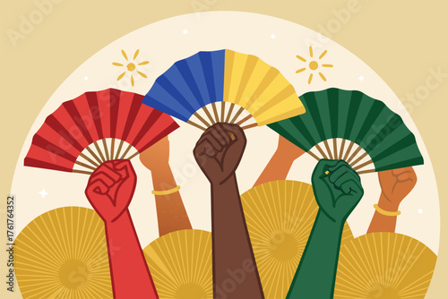 Diverse fans unite, holding hands in global unity.