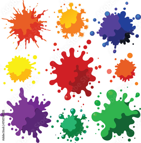 Colorful paint splats and ink blots vector set