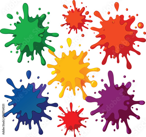 Colorful paint splats and ink blots vector set