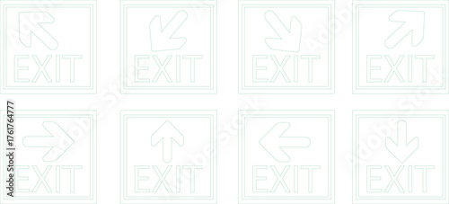 Emergency Exit line art Icon set.illustration of running man and exit door sign. Escape and evacuation symbol.Various exit sign isolated white background.Evacuation and relocation of people to safety.