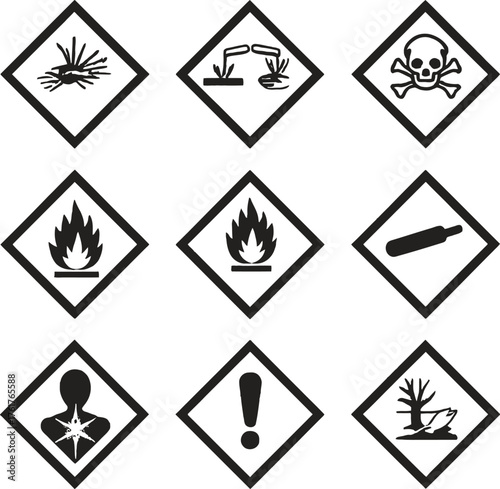 Hazardous Symbols: A collection of universally recognized symbols, a visual language designed to communicate critical safety information related to a range of potential hazards.