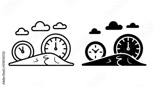 Vector art of time flies with clouds and sand concept of time passing quickly, deadline, or fleeting moments in life and business