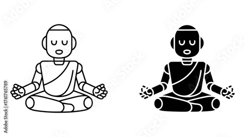 Vector art of robot in lotus position icon a modern representation of meditation and mindfulness with a robotic twist