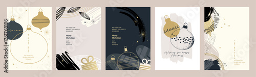 Modern abstract Christmas and New Year holiday card collection for business and personal use. Vector illustration templates for greeting card, background, website and social media banner, marketing.