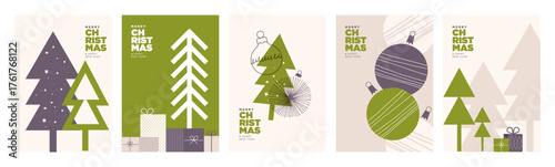 Modern abstract Christmas and New Year cards for business and personal use. Vector illustrations for holiday greeting card, background, website and social media banner, marketing material.