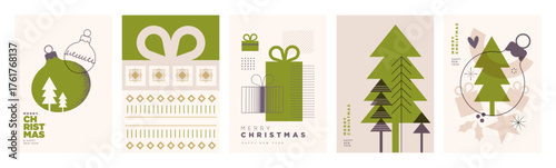 Modern abstract Christmas and New Year cards for business and personal use. Vector illustrations for holiday greeting card, background, website and social media banner, marketing material.