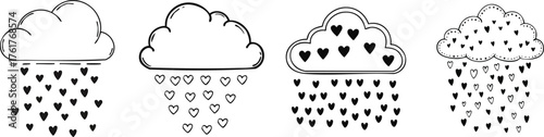 Whimsical Cloud Raining Hearts and Minimal Outline