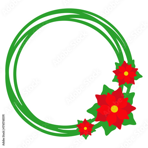 Logo con marco circular con líneas con flor de poinsettia para tarjetas y felicitaciones de Navidad	
