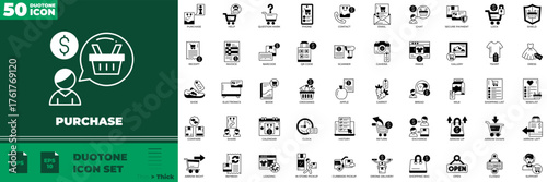 Purchase Duotone Editable Icons set. Vector illustration in modern thin duotone style of purchase icons: buying, order, payment, etc