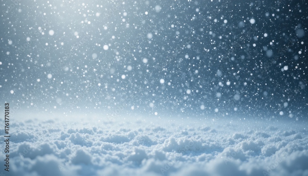 Fototapeta premium Snowstorm effect on a white background, fine snow particles, dreamy winter mood.