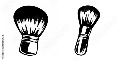 Two monochrome makeup brushes displayed side by side for beauty and cosmetic application