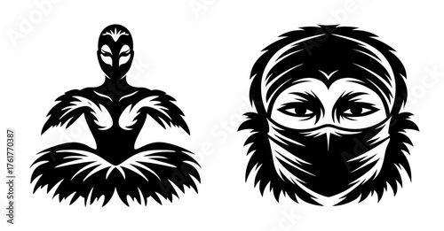 Mysterious dancer silhouette and masked face artistic rendering of performers
