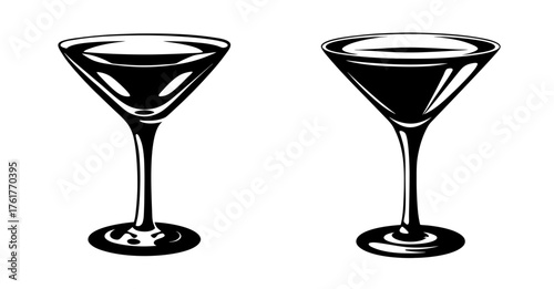 Two classic martini glasses filled with dark liquid isolated on a offering a sophisticated appeal