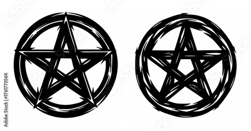 Two grunge pentagrams in a circle occult symbols representing magic spirituality and witchcraft for mystical designs