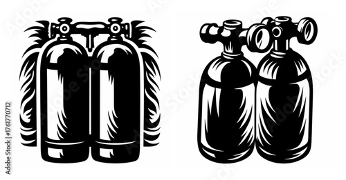 Diving oxygen tanks pair industrial compressed gas cylinders nautical scuba equipment for underwater exploration
