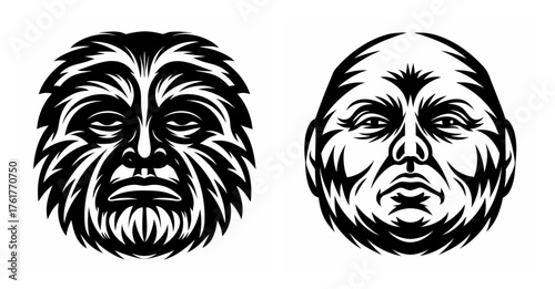 Dualistic depiction two distinct faces artistic monochromatic rendered graphic style art