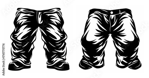 Detailed sketch of rugged pants showing texture and folds for fashion design inspiration
