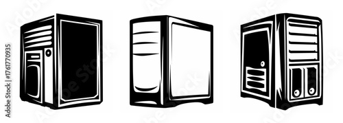 Three distinct computer tower case designs presented side-by-side for comparison showcasing pc hardware aesthetics