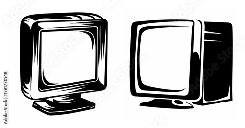 Retro crt computer monitor and tower classic desktop pc setup vintage tech icon