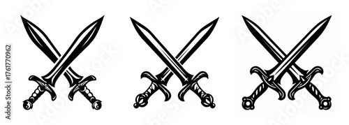 Three pairs of crossed swords emblem graphic element representing peace and harmony