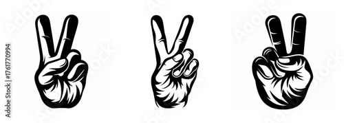 Three distinct peace hand signs in black and white showing support and unity