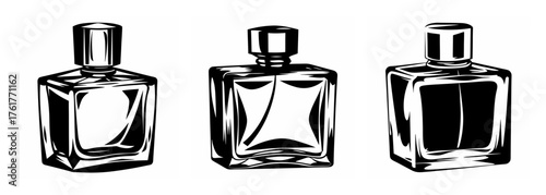 Elegant glass perfume bottles a trio of aromatic fragrance containers for personal care and beauty