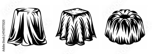 Three textured picnic tablecloth designs showing draping fabric styles for outdoor events