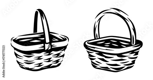 Two traditional woven picnic baskets with handles ready for outdoor adventures and storage needs