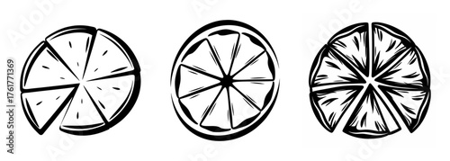 Three hand-drawn pie chart slices showing different divisions and sections data representation