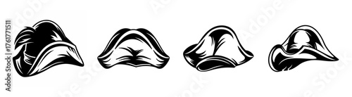 Four detailed views of a classic pirate hat presented in a sequential display for easy reference